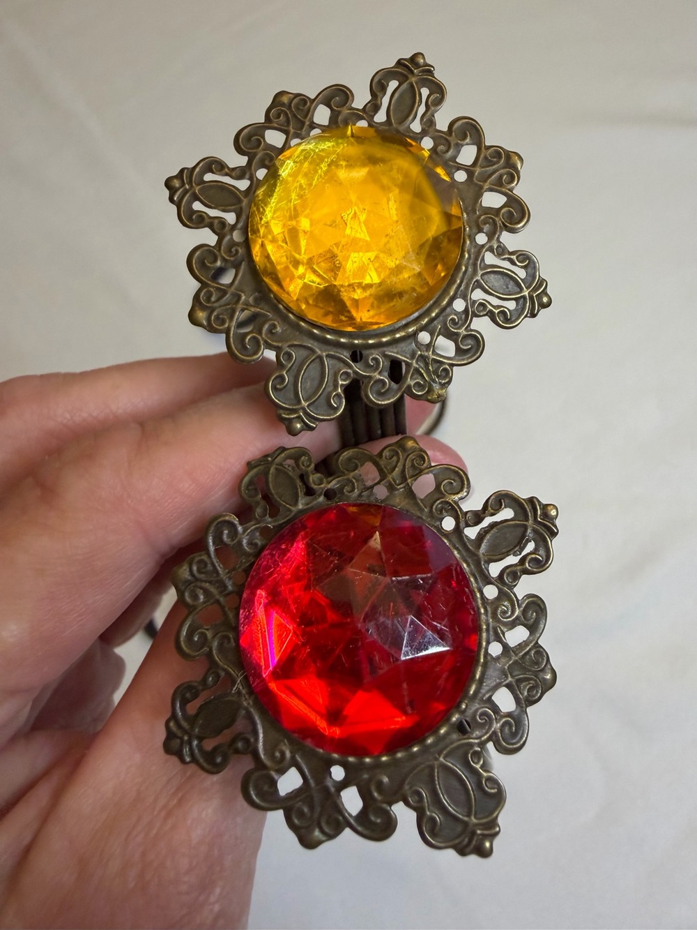 Vintage Pier 1 Imports Jeweled Napkin Rings - Set of 7 Red Amber VGUC